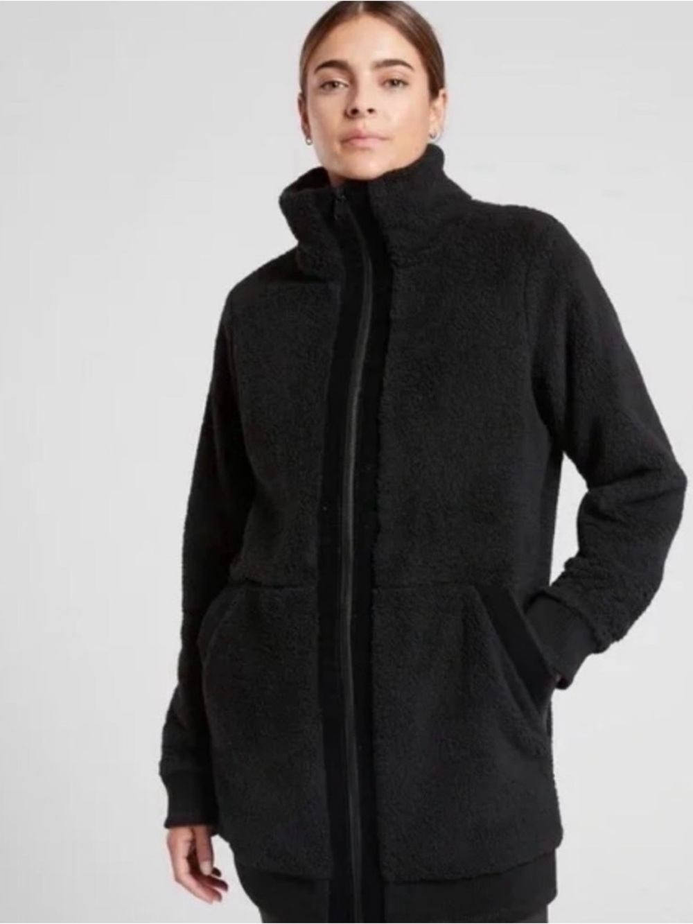 Athleta Tugga Black Sherpa Zip Jacket